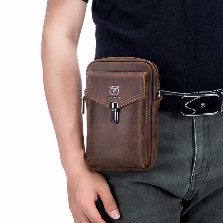 BULL CAPTAIN 076 Retro Leather Mobile Phone Waist Bag Men Leather Messenger Bag, Black, Brown – Wear-resistant, Leather
