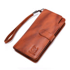 BULL CAPTAIN 028 Long Buckle Retro Cowhide Multi-Function Wallet (Black), Orange, Green, Blue, Red, Black, Brown – Durable Build, Easy to Use Orange