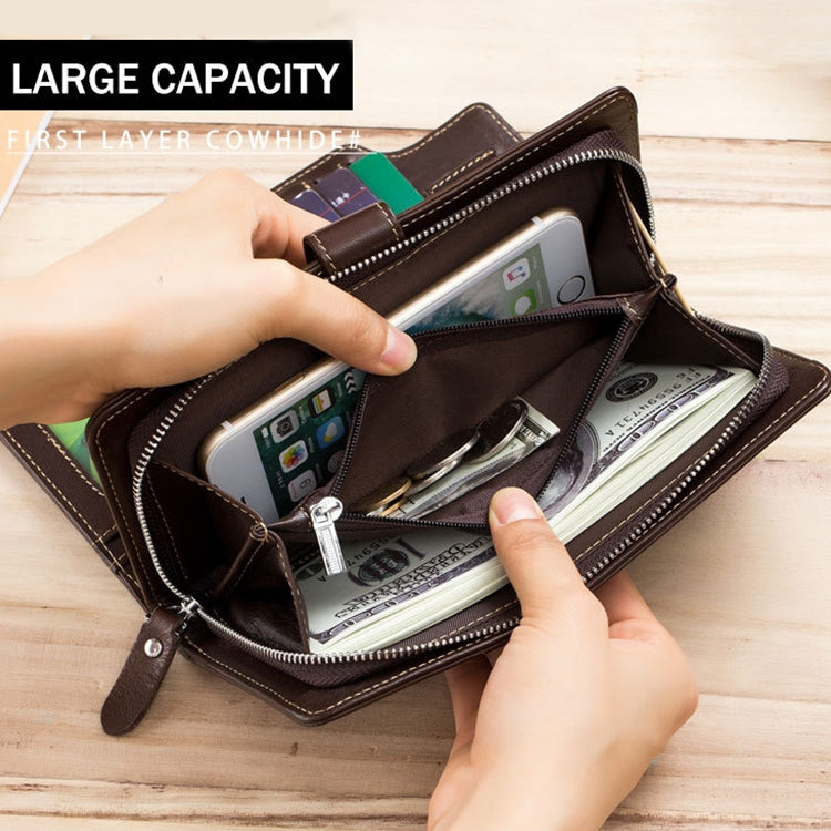 BULL CAPTAIN 028 Long Buckle Retro Cowhide Multi-Function Wallet (Black), Orange, Green, Blue, Red, Black, Brown – Durable Build, Easy to Use