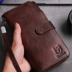 BULL CAPTAIN 028 Long Buckle Retro Cowhide Multi-Function Wallet (Black), Orange, Green, Blue, Red, Black, Brown – Durable Build, Easy to Use