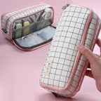 Double-Open Multi-Layer Canvas Pencil Case & Cosmetic Bag Palm Black And White