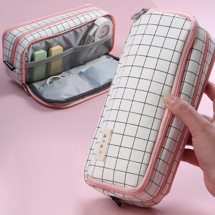 Double-Open Multi-Layer Canvas Pencil Case & Cosmetic Bag Palm Black And White