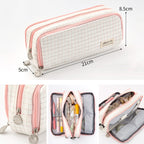 Double-Open Multi-Layer Canvas Pencil Case & Cosmetic Bag