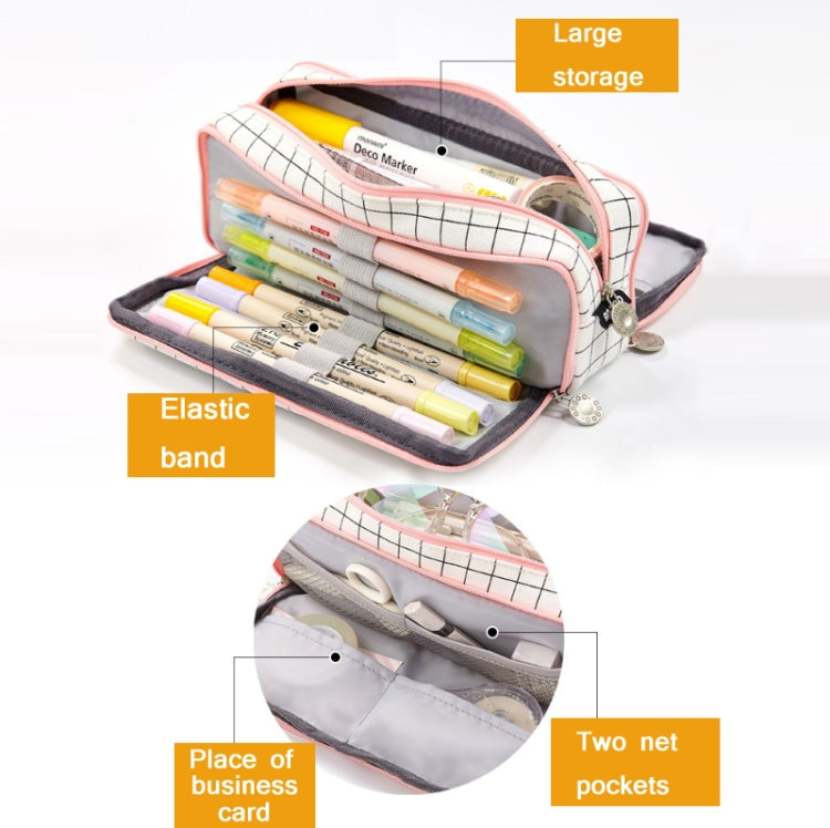 Double-Open Multi-Layer Canvas Pencil Case & Cosmetic Bag