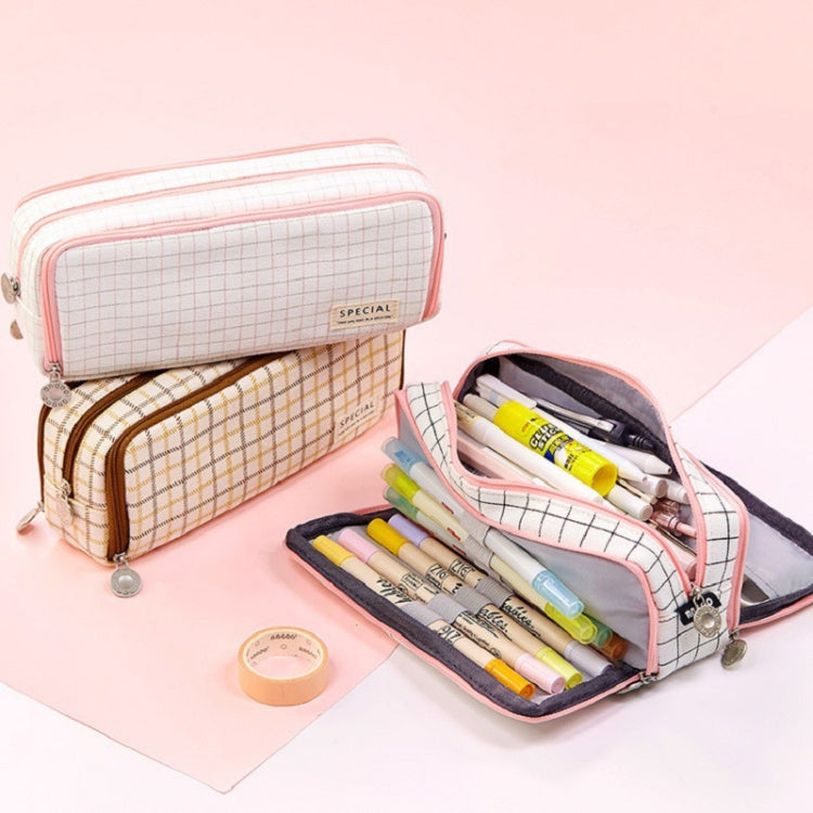 Double-Open Multi-Layer Canvas Pencil Case & Cosmetic Bag