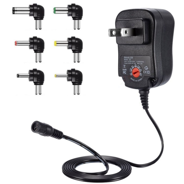 C5 3-12V 12W Adjustable Voltage Regulated Switch Power Supply Power Adapter Multifunction Charger With DC Tips, US Plug, UK Plug, EU Plug US Plug