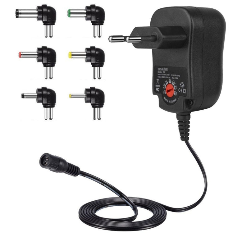 C5 3-12V 12W Adjustable Voltage Regulated Switch Power Supply Power Adapter Multifunction Charger With DC Tips, US Plug, UK Plug, EU Plug – TPU EU Plug