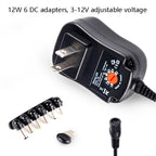 C5 3-12V 12W Adjustable Voltage Regulated Switch Power Supply Power Adapter Multifunction Charger With DC Tips, US Plug, UK Plug, EU Plug