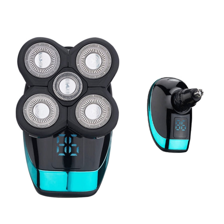 Electric Shaver Rechargeable Razor Intelligent Digital Display Bald Hair Clipper,Style:, Blue, With Nasal Hair Apparatus, Nasal Hair Apparatus&Washing Face Brush, Blue + Full Set – Waterproof With Nasal Hair Apparatus