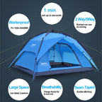 Desert&Fox Outdoor Travel Camp Tent Beach Automatic Easily Building Tent for 3-4 People, Army Green, Sky Blue, Fruit Green