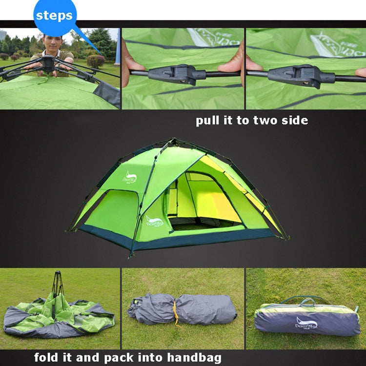 Desert&Fox Outdoor Travel Camp Tent Beach Automatic Easily Building Tent for 3-4 People, Army Green, Sky Blue, Fruit Green