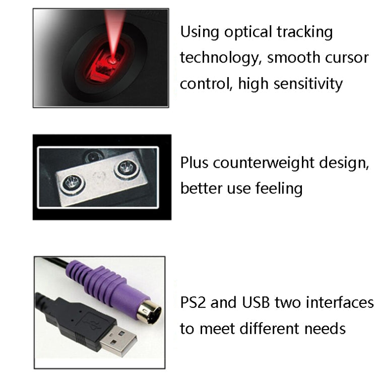 2 PCS Cadeva 006 3 Keys Wired Mouse Household Computer Mouse, USB Interface, PS/2 Interface – Durable Build, Easy to Use