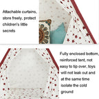 Indian Children Tent Cotton Cloth Indoor Play House Parent-Child Doll House, Pink Stars, Wavy Pattern