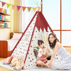 Indian Children Tent Cotton Cloth Indoor Play House Parent-Child Doll House, Pink Stars, Wavy Pattern