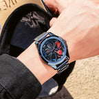 SANDA P1065 Wheel Series Casual Steel Band Quartz Watch For Men, For Men Silver Red, For Men Blue Green, For Men Black Green, For Men Silver Green, For Men Blue Red, For Men Black Red