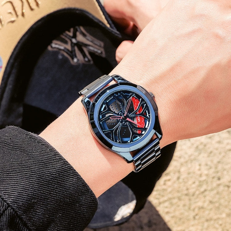 SANDA P1065 Wheel Series Casual Steel Band Quartz Watch For Men, For Men Silver Red, For Men Blue Green, For Men Black Green, For Men Silver Green, For Men Blue Red, For Men Black Red