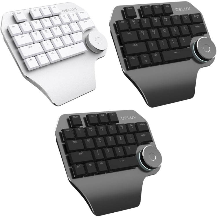 DELUX T11 29 Keys Single-Hand Keyboard Shortcut Key Speech Tool Flat Keyboard, Colour: Silver, Silver – Aluminum Alloy