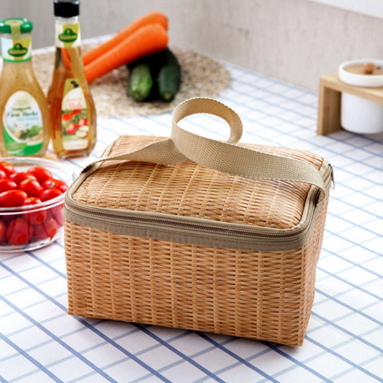 Portable Insulated Thermal Lunch Box Canvas Imitation Rattan Lunch Bag Picnic Container Default Title