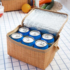 Portable Insulated Thermal Lunch Box Canvas Imitation Rattan Lunch Bag Picnic Container