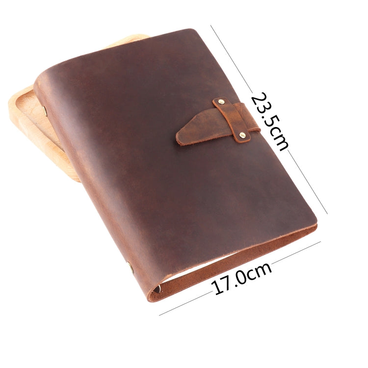 A5 Cowhide Retro Loose-Leaf Notebook Diary Office Business Simple Notepad Crazy Horse Leather Handbook, Brown, Ink Green, Blue, Black, Coffee, Wine Red, Purple