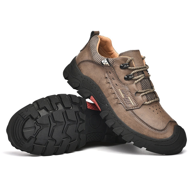 XZ2182 Autumn Men Outdoor Hiking Shoes Cowhide Laced Thick-Soled Men Shoes, 38, 39, 40, 41, 42, 43, 44, 45 – Wear-resistant, Leather, Non-slip 38 Khaki