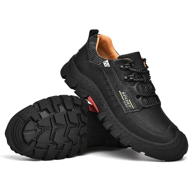 XZ2182 Autumn Men Outdoor Hiking Shoes Cowhide Laced Thick-Soled Men Shoes, 38, 39, 40, 41, 42, 43, 44, 45 – Wear-resistant, Leather, Non-slip 45 Black