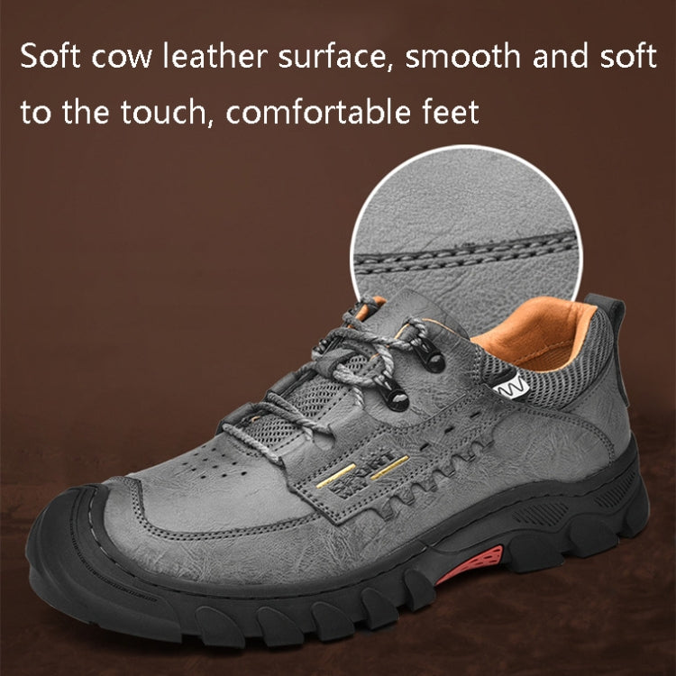XZ2182 Autumn Men Outdoor Hiking Shoes Cowhide Laced Thick-Soled Men Shoes, 46 – Wear-resistant, Leather, Non-slip