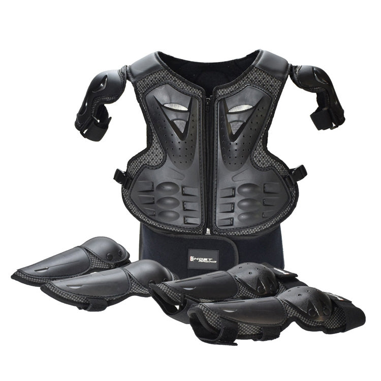 GHOST RACING Motorcycle Protective Gear Children Safety Riding Sport Vest + Knee Pads + Elbow Pads Protective Suit Black