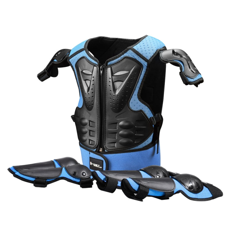 GHOST RACING Motorcycle Protective Gear Children Safety Riding Sport Vest + Knee Pads + Elbow Pads Protective Suit – Wear-resistant Blue