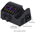 Hot Air Desoldering Station Dual Digital Display Two In One Temperature Control Electric Soldering Iron Soldering Station,, EU Plug