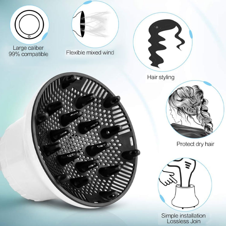 Universal Hair Diffuser Adaptable For Blow Dryers with Rotatable Design Curly Hair Large Wind Hood, White, Black