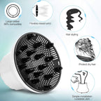 Universal Hair Diffuser Adaptable For Blow Dryers with Rotatable Design Curly Hair Large Wind Hood, White, Black