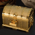Double-Layer Jewel Box With Lock Metal Decorative Ornaments, 17.5x13.5x12.5cm 17.5x13.5x12.5cm Gold