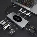 BX15W USB HUB Type-C Docking Station with Wireless Charge Function, BX15W – Fast Charging, Wireless Charging, Aluminum Alloy