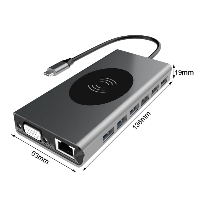 BX15W USB HUB Type-C Docking Station with Wireless Charge Function, BX15W – Fast Charging, Wireless Charging, Aluminum Alloy