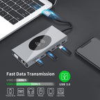 BX15W USB HUB Type-C Docking Station with Wireless Charge Function, BX15W – Fast Charging, Wireless Charging, Aluminum Alloy
