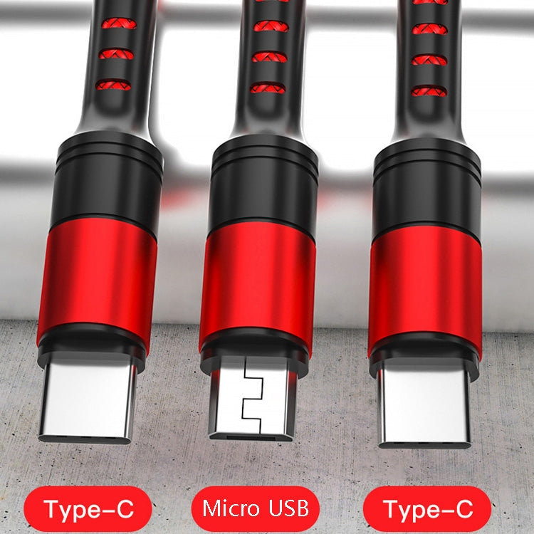 1.25m 3 In 1 USB to 8 Pin+Type-C+Micro USB Quick Charging Sync Data Cable, Output: 5A (Blue), 3A (Gold), 3A (Red), 3A (Black), 3A (Blue), 5A (Gold), 5A (Red), 5A (Black), 5A (Blue) – Fast Charging, Aluminum Alloy, Data Transmission