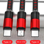 1.25m 3 In 1 USB to 8 Pin+Type-C+Micro USB Quick Charging Sync Data Cable, Output: 5A (Blue), 3A (Gold), 3A (Red), 3A (Black), 3A (Blue), 5A (Gold), 5A (Red), 5A (Black), 5A (Blue) – Fast Charging, Aluminum Alloy, Data Transmission