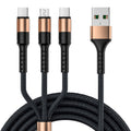 1.25m 3 In 1 USB to 8 Pin+Type-C+Micro USB Quick Charging Sync Data Cable, Output: 5A (Blue), 3A (Gold), 3A (Red), 3A (Black), 3A (Blue), 5A (Gold), 5A (Red), 5A (Black), 5A (Blue) – Fast Charging, Aluminum Alloy, Data Transmission