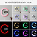 LED Mirror Hollow Wall Clock 7-color Switch Electronic Digital Display Wall Clock, Hollow Wall Clock