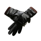 Men Autumn Winter Windproof Warm Plush Lining PU Riding Gloves, 01 01
