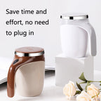 A223 Stainless Steel Automatic Magnetized Coffee Mixing Cup, White, Brown