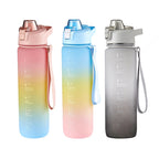 1000ml Large Capacity Gradient ColorsPlastic Sports Water Cup, Silver Gray, Cherry Pink, Sky Blue