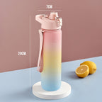 1000ml Large Capacity Gradient ColorsPlastic Sports Water Cup, Silver Gray, Cherry Pink, Sky Blue
