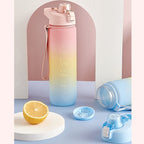 1000ml Large Capacity Gradient ColorsPlastic Sports Water Cup, Silver Gray, Cherry Pink, Sky Blue