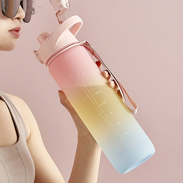 1000ml Large Capacity Gradient ColorsPlastic Sports Water Cup, Silver Gray, Cherry Pink, Sky Blue