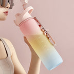 1000ml Large Capacity Gradient ColorsPlastic Sports Water Cup, Silver Gray, Cherry Pink, Sky Blue