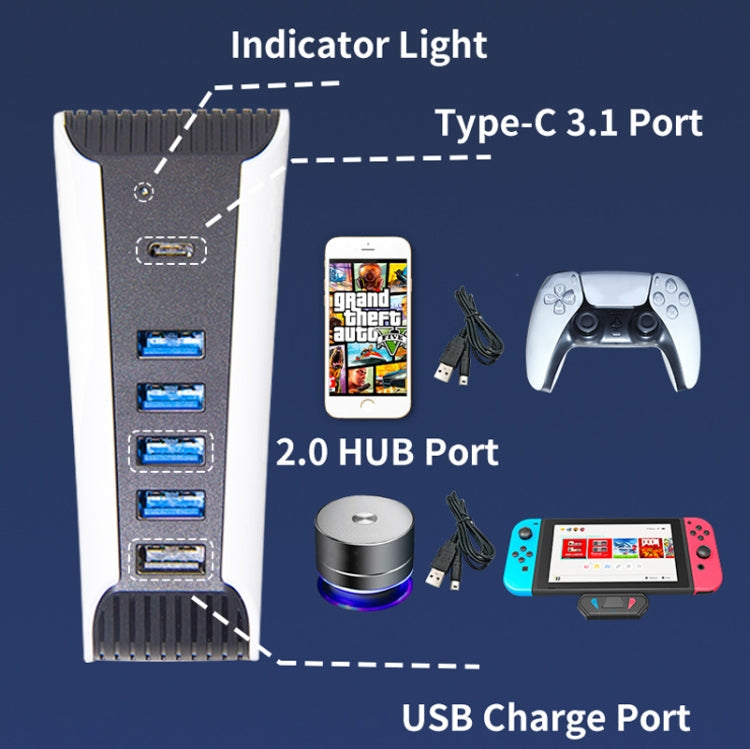 5 in 1 USB HUB For PS5 Console, For PS5 5 in 1