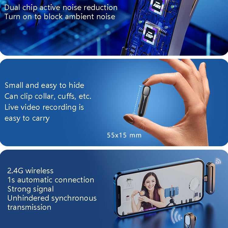 FerTo DX01 Wireless Collar Microphone 2.4G Live Broadcast Equipment, Style:, TYPE-C, 8 Pin, TYPE-C + Charging Bin, 8 Pin + Charging Bin – Wireless Charging, TPU