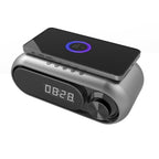 Wireless Charging Bluetooth Speaker Desktop LED Clock Metallic Gray 5W